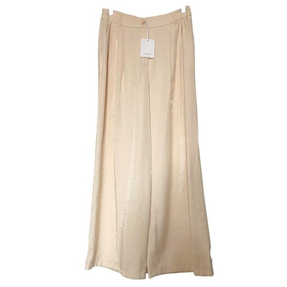 NWT VIA BOVIO MADE IN ITALY GLITTER IVORY CREAM PINKISH HIGH RISE WIDE LEG PANTS - Picture 1 of 8